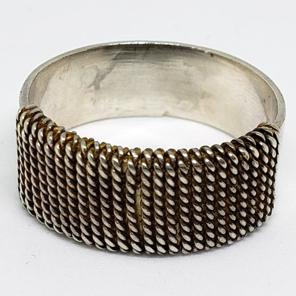 Hand Crafted Sterling Silver Wire Wrap Cigar Band Ring - Size 7.75